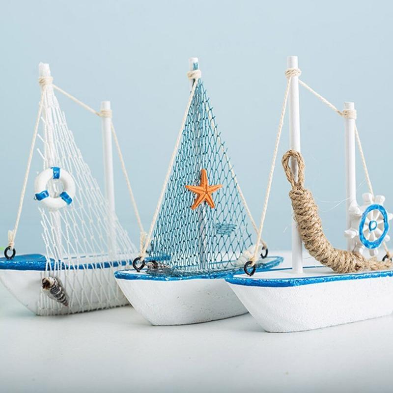 1pc Mini Marine Nautical Ship Sailing Boat Wood Crafts Ornaments Party Room Home Decoration