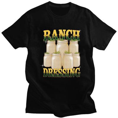 Mens Ranch Dressing Meme T Shirts Pure Cotton Short Sleeve Funny Food Humor Tee Shirt Casual Loose Fit Streetwear Clothing