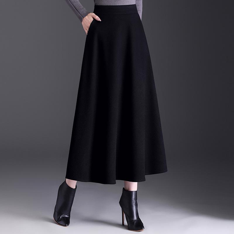 Trendy Women's Winter Woolen A-Line Half-Skirt: Mid-Length Flare Design
