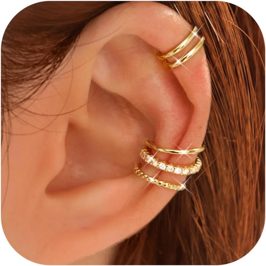 4pcs Ear Cuffs Non Piercing 14K Gold Plated Ear Cuff Earrings for Women Ear Cuff for Non Pierced Ears Clip on Cartilage Earring