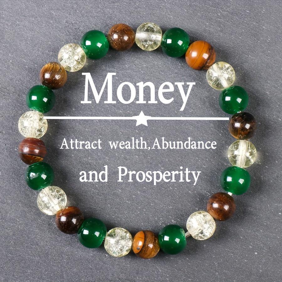 Prosperous Tiger Eye, Green Agate, and White Crystal Bracelet 8mm