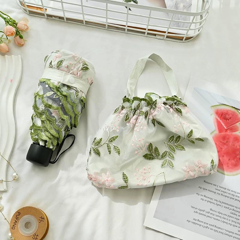 Double Layer Handbag Sun Protection Sun Umbrella Automatic Embroidered Umbrella Princess Style Lace Sun Umbrella UV Protection for Women