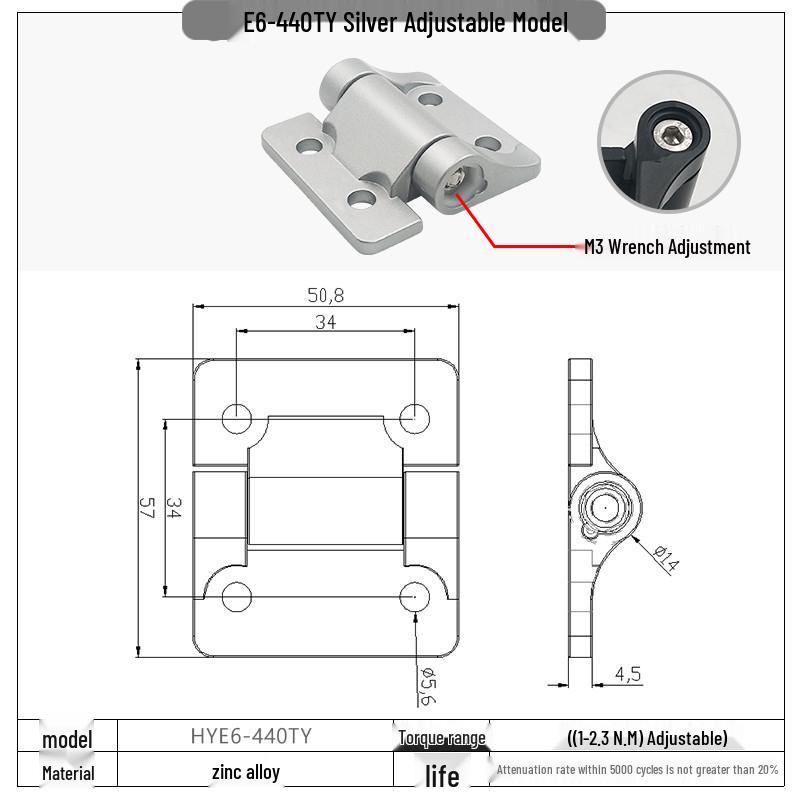Stainless Steel Adjustable Torque Damping Hinge with Positioning Stop