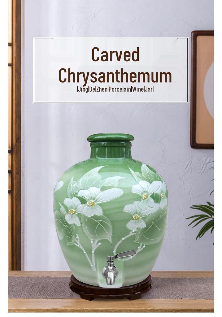 Jingdezhen Ceramic Wine Jar – Sealed, 10/20/50 Jin, Ideal for Cellar Storage & Wine Soaking.