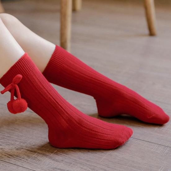 1 Pair Baby Socks Two Balls Knitted Autumn Winter Elastic Opening Middle Tube Toddler Girls Socks for Home