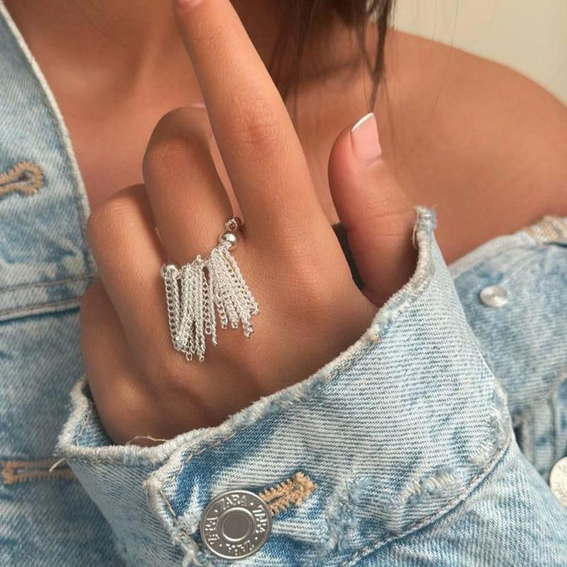 Einzigartiger verstellbarer Ring Edelstahlring mit Gold- und Silberkettenfransen Schmuck für Partys und Hochzeiten