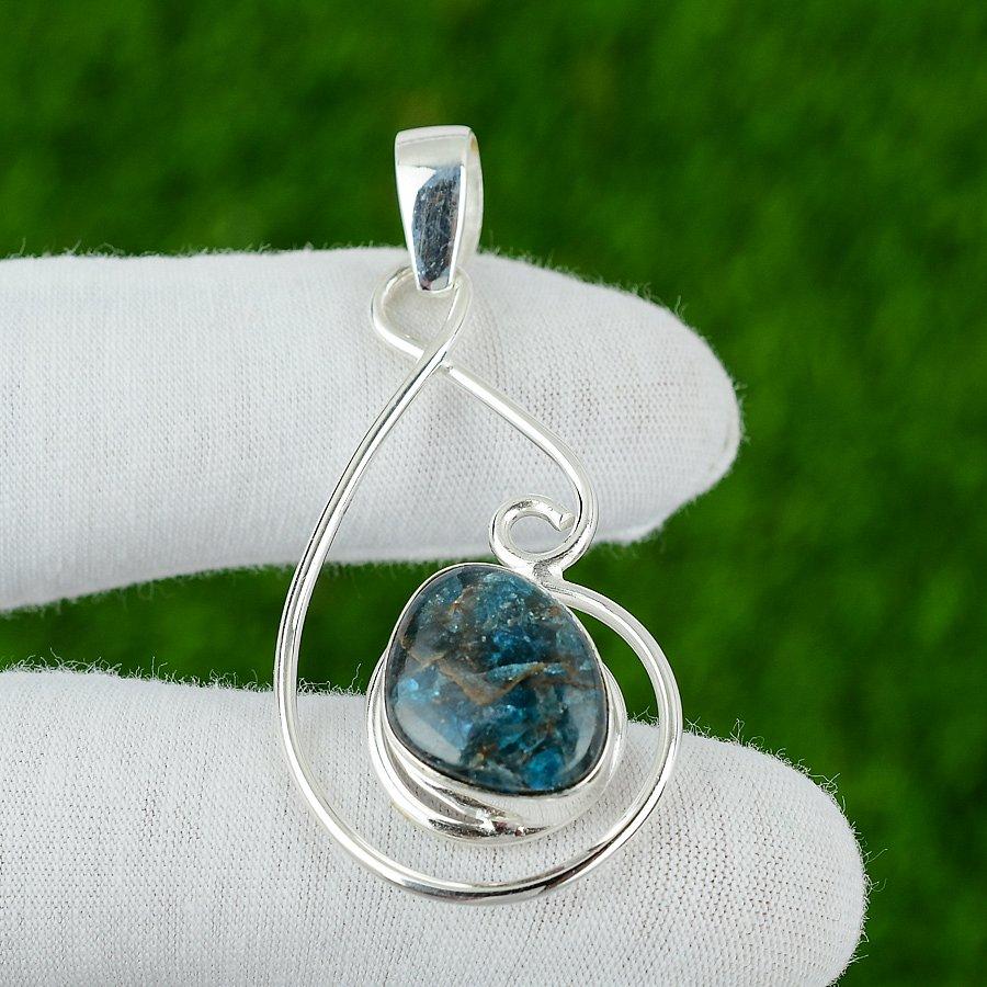 

Trillion Neon Apatite Stone Mother Engagement Bezel Pendant 925 Sterling Silver