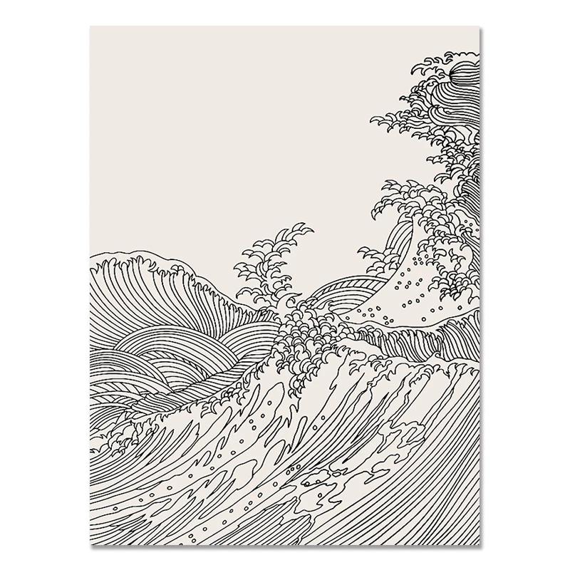 

Скандинавский черно-белый холст, живопись, линии, абстрактные морские волны, японский стиль, постеры для проживания в семье, настенные панно, домашний декор 21cm×30cm NoFrame
