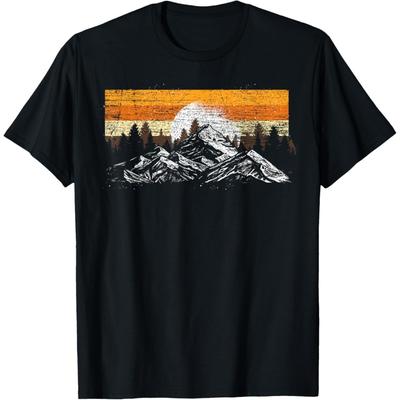 Mondlicht Natur Bäume Berge Retro Wandern Wald T-Shirt