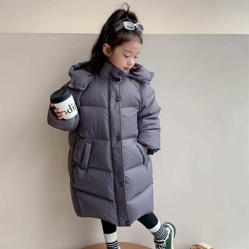 Down Jacket White Goose Down Long Korean Style Winter Clothes for Middle-aged Children Thickened Coat with Hooded Fashionable Cotton Coat