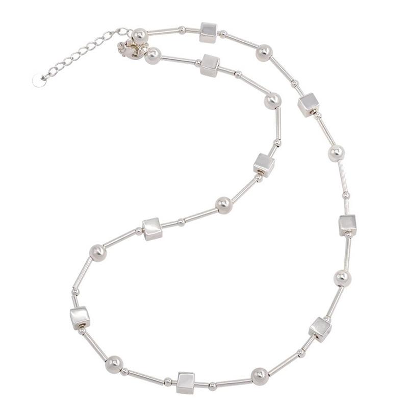 925 Silver Bead Geometry Necklace for Women Girl Korean Design Versatile Choker Jewelry Dropship