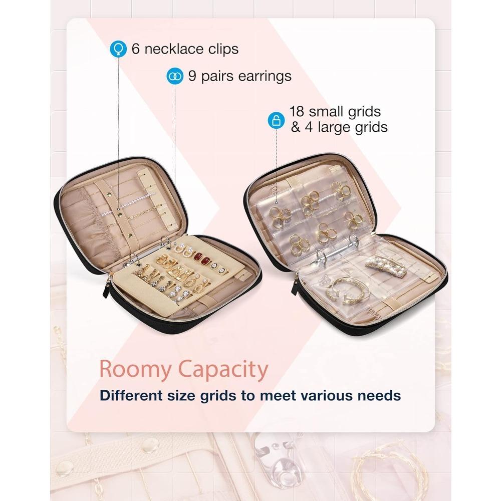 Jewelry Travel Organizer Case for Home Jewelry Organizer Storage Ring Binder Clear Bags Zipper Rolls Pouch for Necklaces,Earrings,Rings,Bracelets