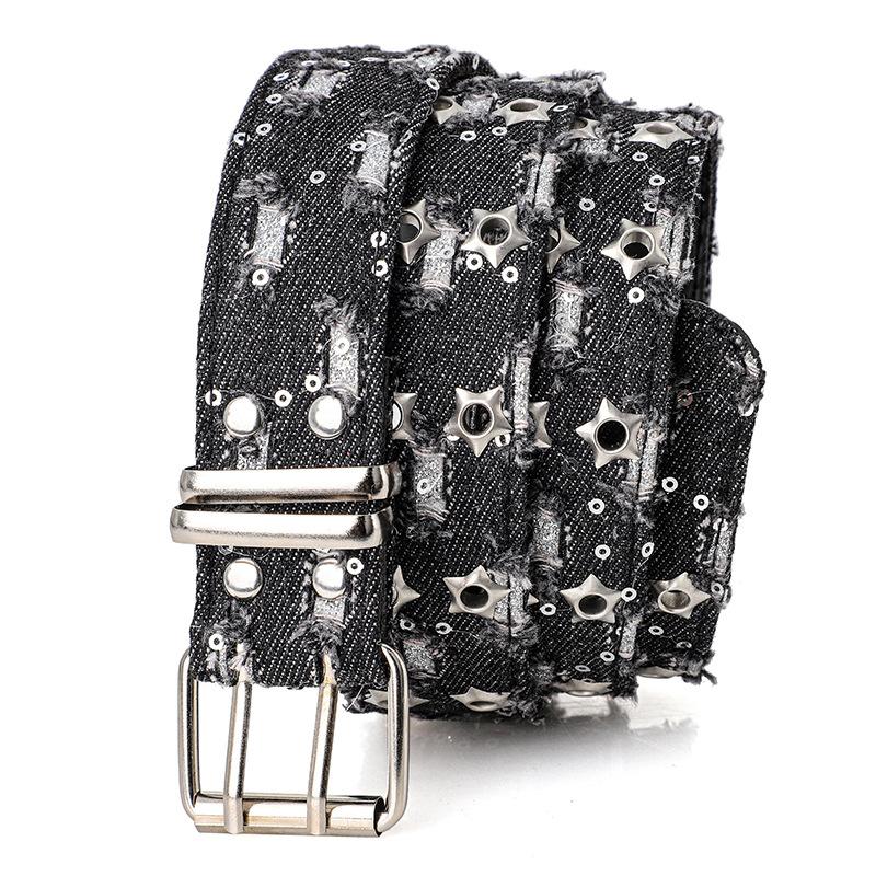 New Fashion Luxury Women's Belt Punk Trend Jeans Accessories Denim Girdle HipHop Y2k Star Hollowed Pin Buckle Belt,For Men Women