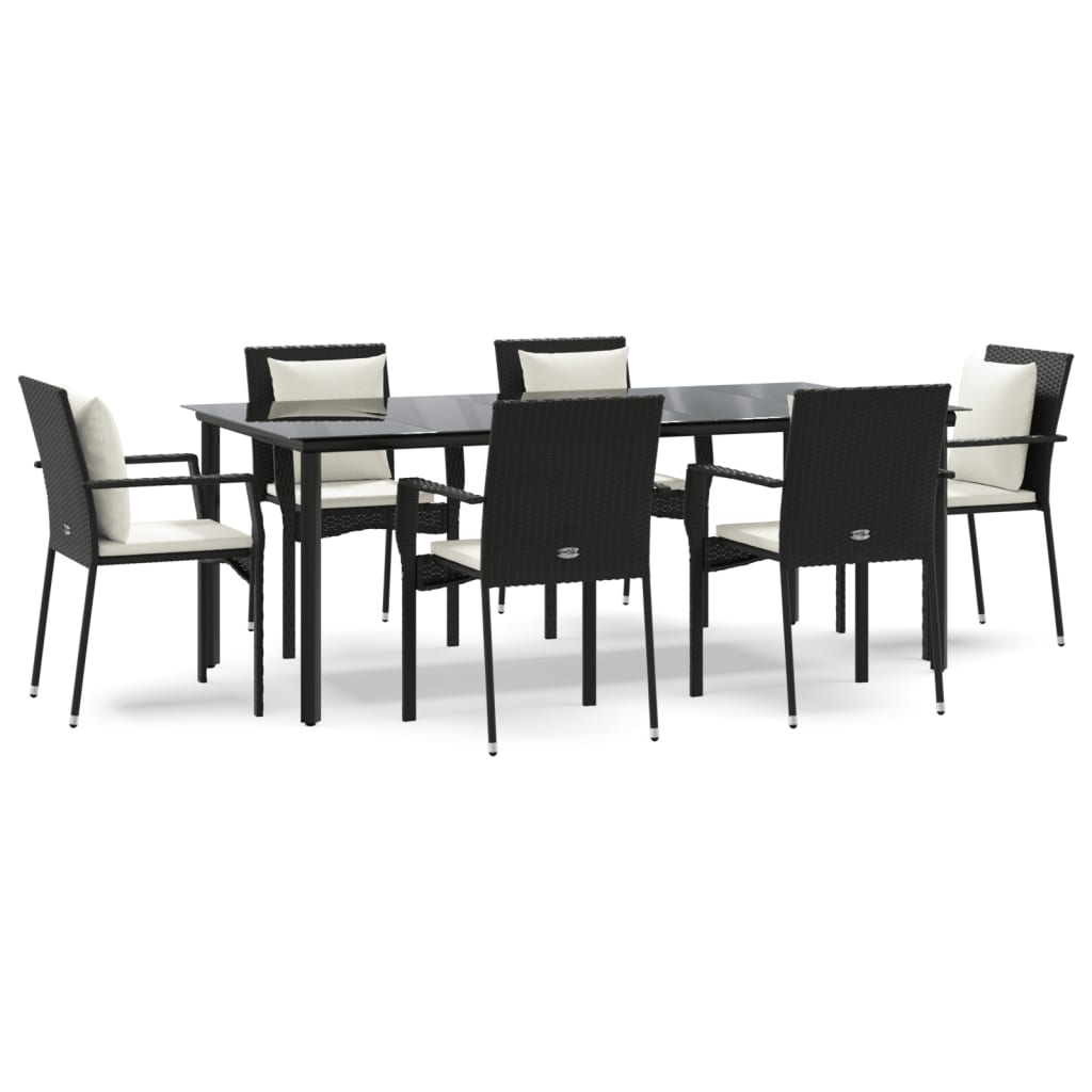 Vidaxl 7-Cz. Garden Furniture Set With Cushions, Black, Poly Rattan