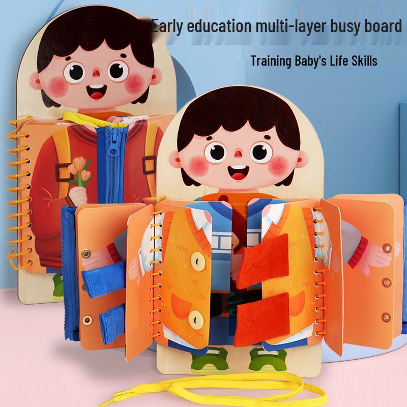

Educational Busy Board: Life Skills Toy for Toddlers 2-3 Years - Zip, Button, Tie