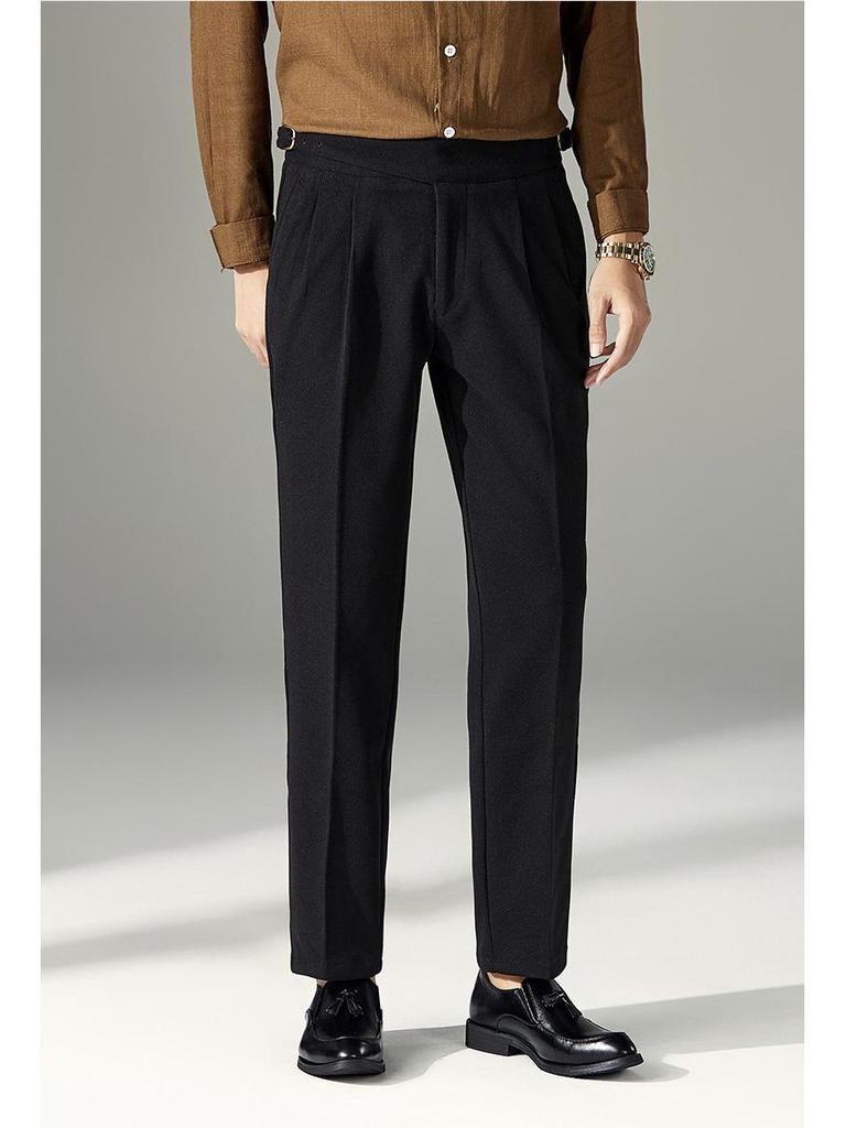 DFBOSS Gurkha Men's Slim Fit Dress Pants - Adjustable Waist, Straight Leg, Wrinkle-Free for Business Casual (Spring & Autumn)