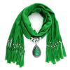 4 Colors Woman's Long Resin Little Rhinestone Pendant Shawl Scarf Necklace Scarf with Pendant