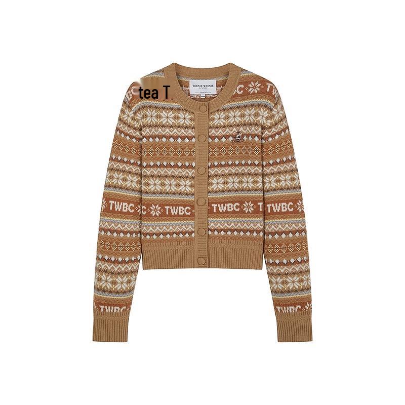 Teenie Weenie Women's Fair Isle Jacquard Round Neck Knit Cardigan