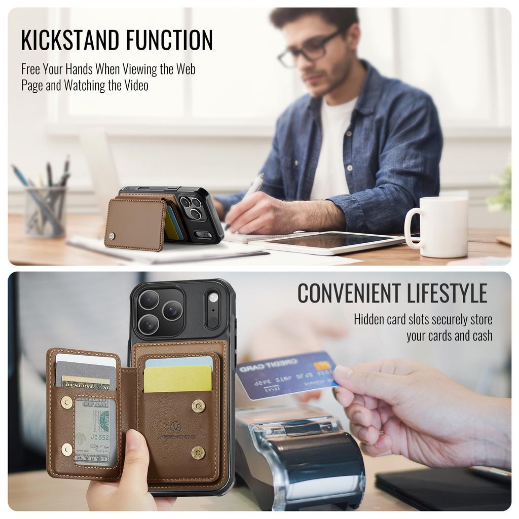 Magnetic Leather Case for iPhone 17 Pro Max Air 16 Plus 14 13 12 11 X XR XS Max RFID Blocking Detachable Card Slot Wallet Cover