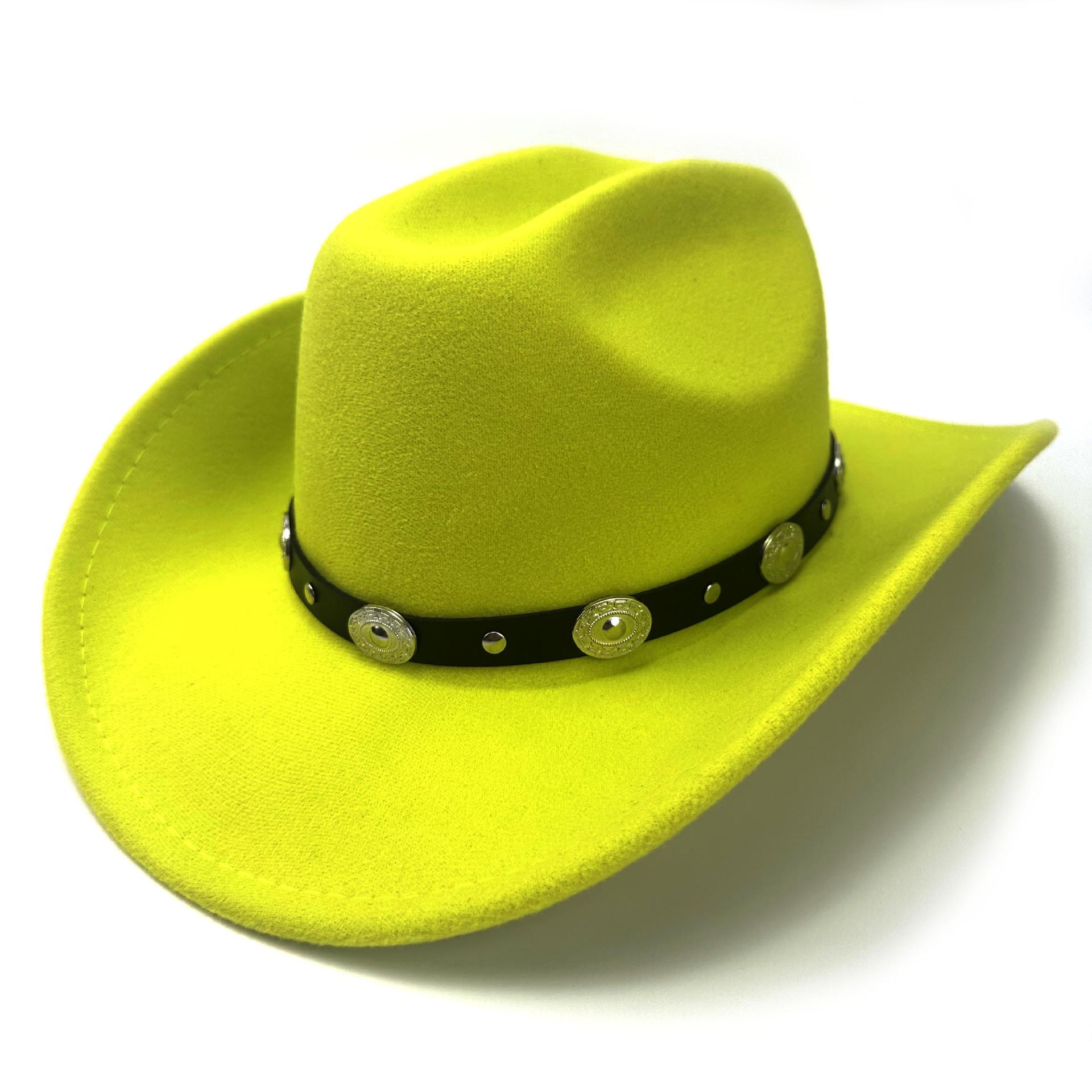 Western Cowboyhut Rollzylinder Sonnenhut Jazzhut M（56-58cm） gelbe neonfarbe