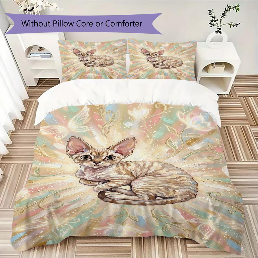 Cute kitten Pattern Bedding uilt Set uilt Cover Pillowcase Home Decoration Birthday Gift (1 * duvet cover + 2 * pillowcase without core)