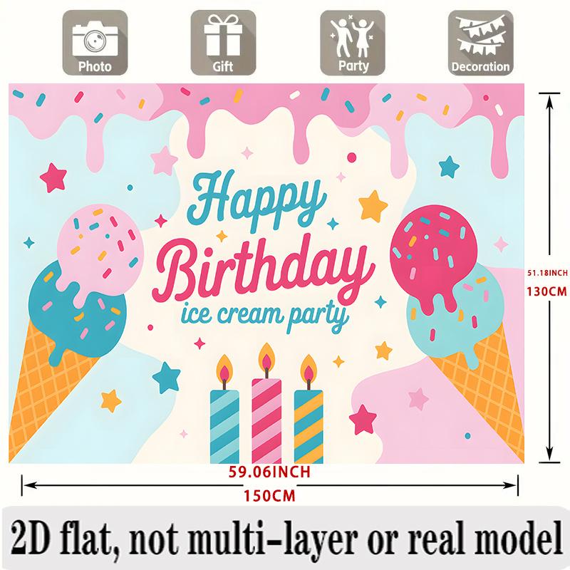 Ice Cream Birthday Banner, Colorful Scoop Backdrop Wall Decor for Party