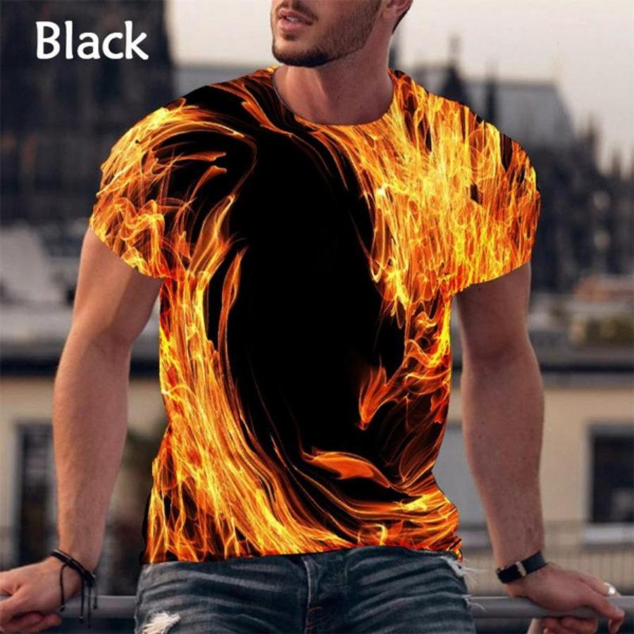 Burning Flame 3D tištěné pánské tričko s krátkým rukávem pro volný čas Módní léto Pánská trička větší velikosti