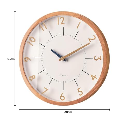 Interform Oranto Natural Radio-Controlled Wall Clock CL-3350NA, 30cm Diameter, Radio-Controlled Step Movement