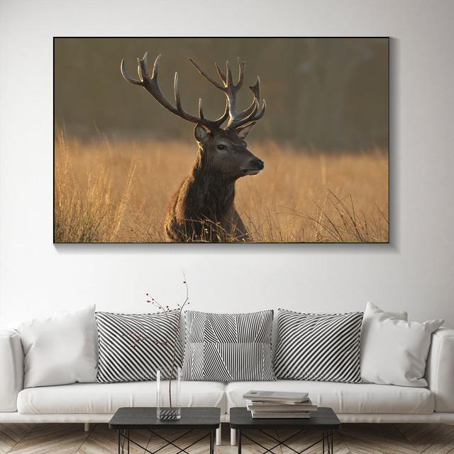 Animal Noble Deer In Winter Snow Forest Canvas Painting Posters and Prints Wall Art Pictures For Living Room Home Decor No Frame