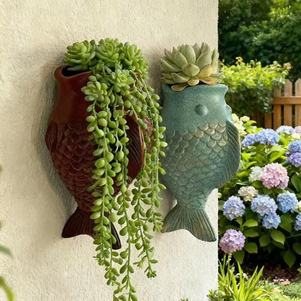 Fioriera da Appendere a Parete Pesce Fioriera Senza Trapano Stile Rustico Fioriera da Parete Fioriera Vaso Ceramica Decorativa Vintage Esterno