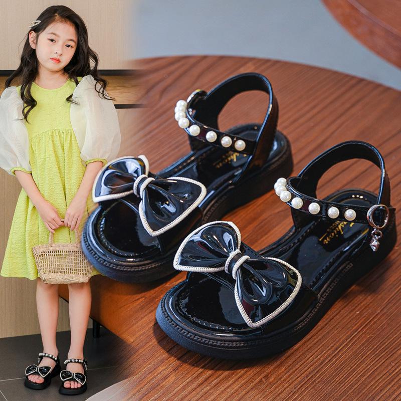 

2025 Summer Soft Sole Korean Style Princess Sandals for Girls Size 26-30 - Set of 5 чорний