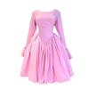 2025 Spring Elegant A-Line Dress: Women's High Waist, Long Sleeve Round Neck with Tie Detail