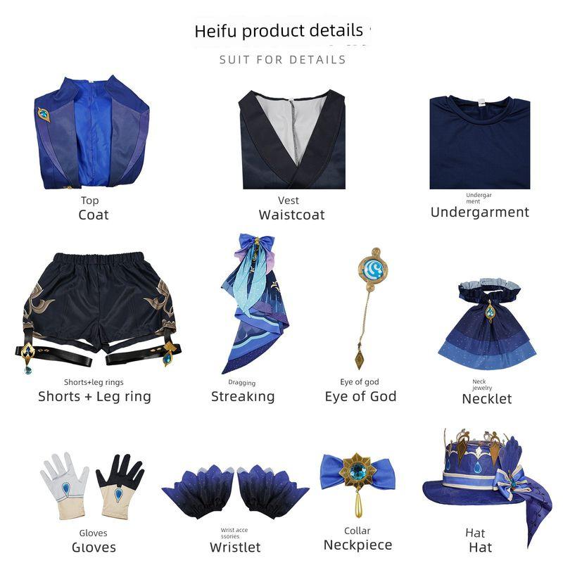 Genshin Impact Furina Cosplay Costume Fontaine Black Water God Costume Focalors Cosplay Outfit Anime Performance Costume
