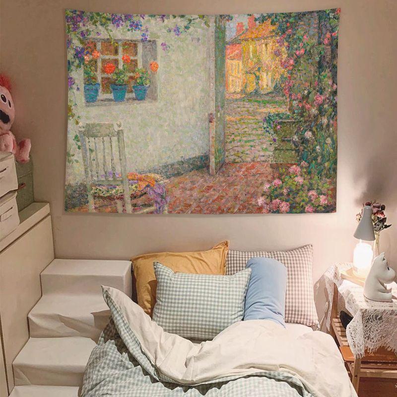 Vintage Garden Floral Landscape Tapestry, Cottagecore Aesthetic Wall Hanging, Bedroom Living Room Dorm Decor