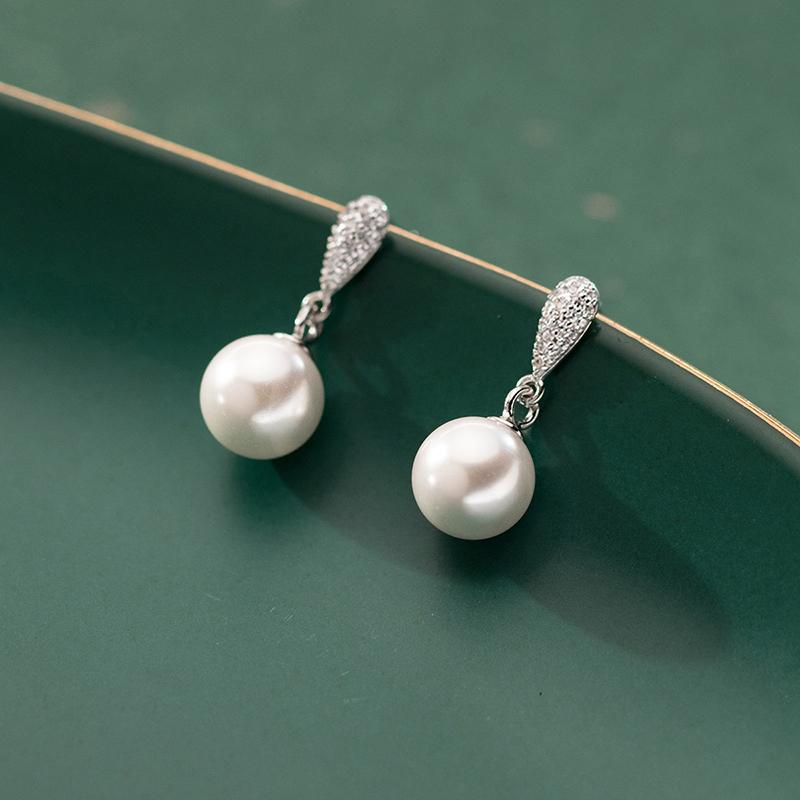 INZATT Real 925 Silver Full Zircon Water Drop Pearl Pendant Stud Earrings for Women OL Fine Jewelry Luxury Accessories