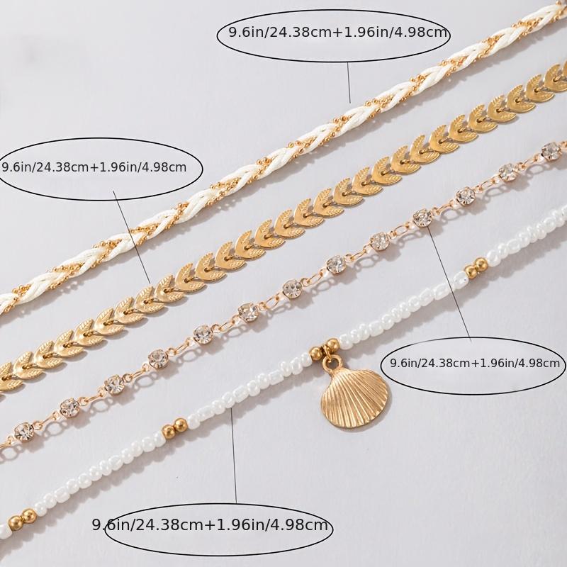 4 Pcs Personality Anklet Inlaid Shiny Rhinestones Four Layers Ankle Bracelet Summer Beach Style Foot Jewelry