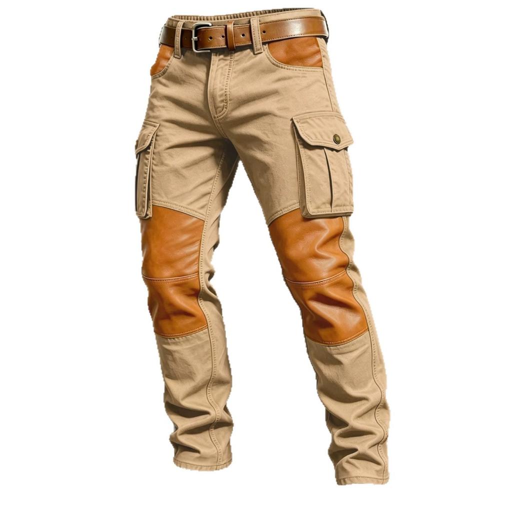 Lange Hosen im Stil 2026 für legere Outdoor-Arbeitskleidung. Herren Freizeithose mit mehrfarbigen und mehrfarbigen Nähten. Lange Hose im Arbeitskleidungs-Stil.