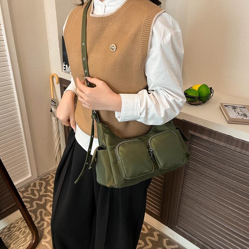 Yogodlns Simple Retro Shoulder Bags for Women Outdoor Travel Ladies Multi-Pocket Crossbody Bag Solid Color Girl Hobos Tote Handbag