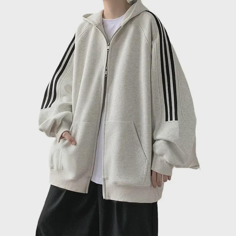 Unisex Striped Splicing Hooded Cardigan - Heavy Spring/Autumn Jacket