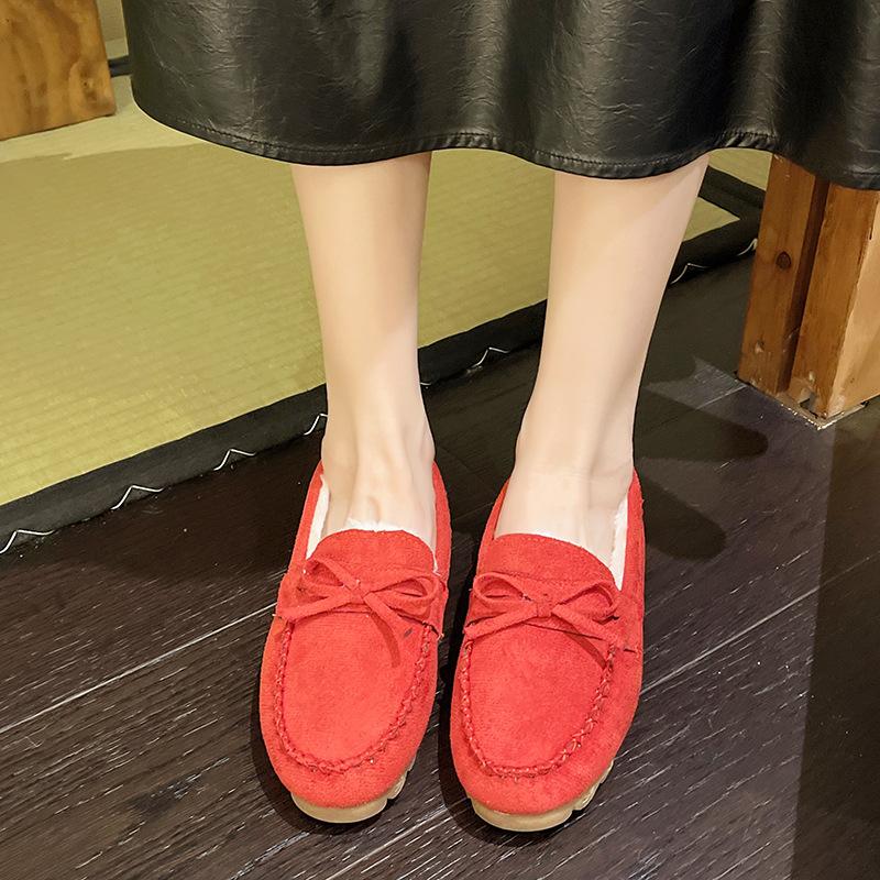Fashion Fashion Womens Flat Shoes Bow Womens Cotton Shoe Plush Warm Casual Shoes Winter Slip On Women Shoes Shallow Zapatillas De Mujer