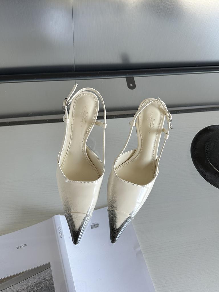 Fashion Pointed Toe Women Sandals Summer Dress Shoes Thin High Heels Back Strap Black Pink White Brown Patent Leather Sexy Pumps 35-39