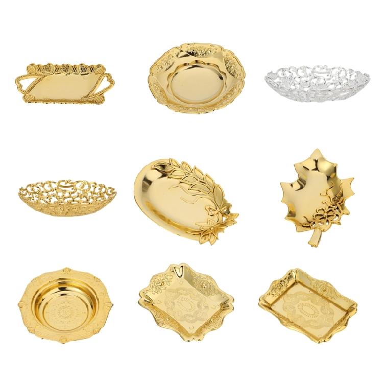 Golden Tray Jewelry Display Plate Kichen Food Fruit Round Stroage Organizers