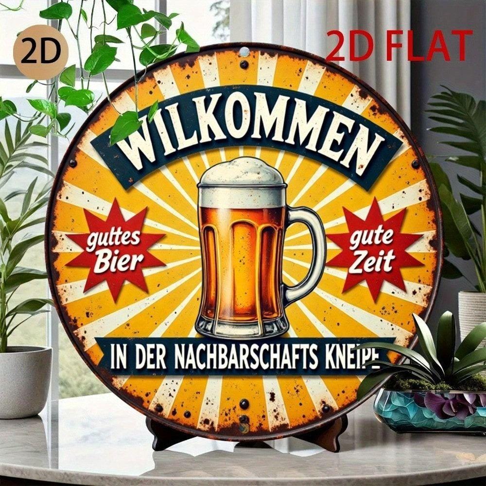 Retro Metal Beer Sign Round Wall Decor Bar Garage Tin Poster
