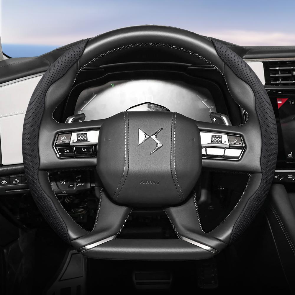 bpzsw1 Suitable for Ds Breathable Hole Leather Steering Wheel Cover Segmented Quick Release Design Non-Slip Durable 3 4 5 6 7 9 Crossback E-Tense