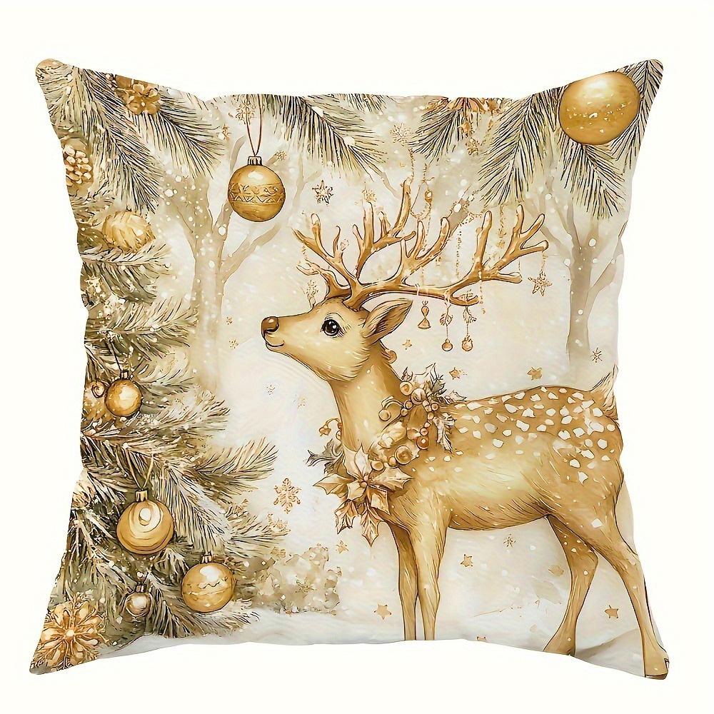 

Золоті різдвяні смаколики: Наволочки Санта, Олень, Сніговик Декорація кімнати для дивана Новорічна прикраса для дому 16x16Inch