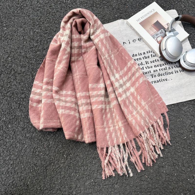 Classic color matching plaid fringed scarf women's autumn and winter fashion versatile warm thickened student scarf