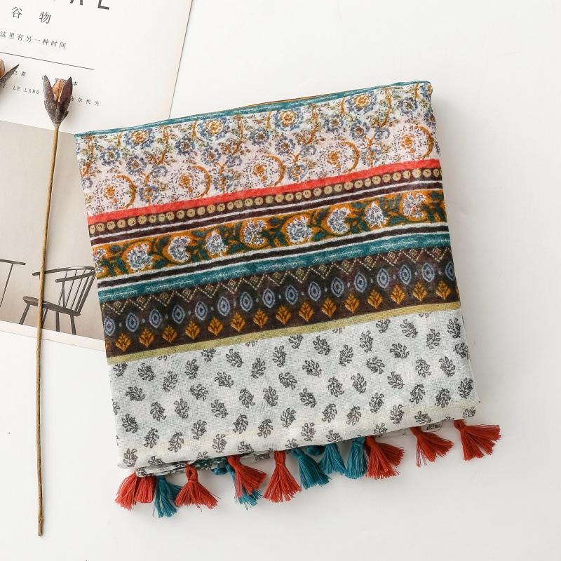 Fashion Luxury Women Viscose Scarf Floral Designer Shawl Print Cotton Linen Feeling Tassel Muslim Hijab Wrap Turban