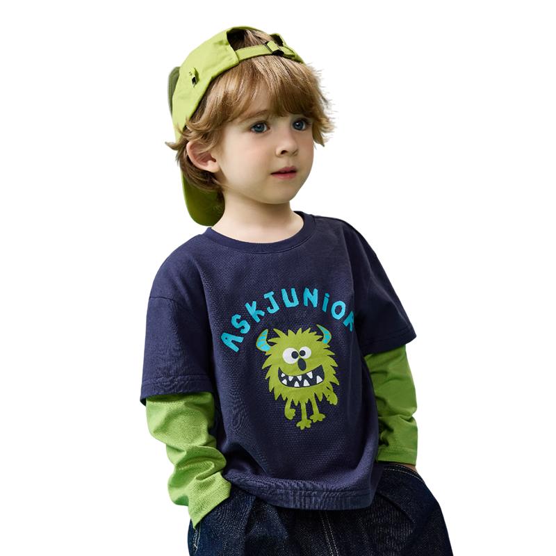 ASK JUNIOR Kids  Layered Look Monster Print Long Sleeve T-Shirt 110