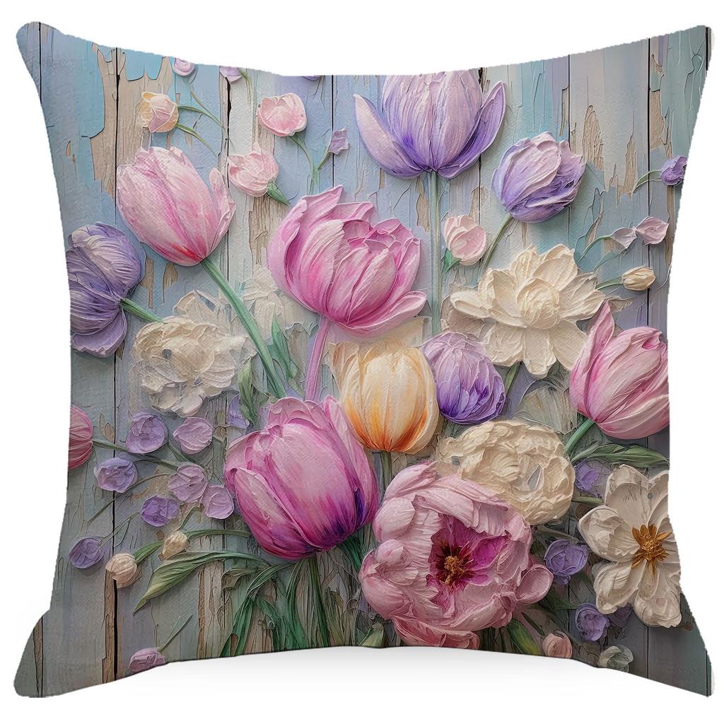 New Retro Floral Pillowcase Creative Oil Painting Engraving Style Print Home Sofa Cushion Pillowcase