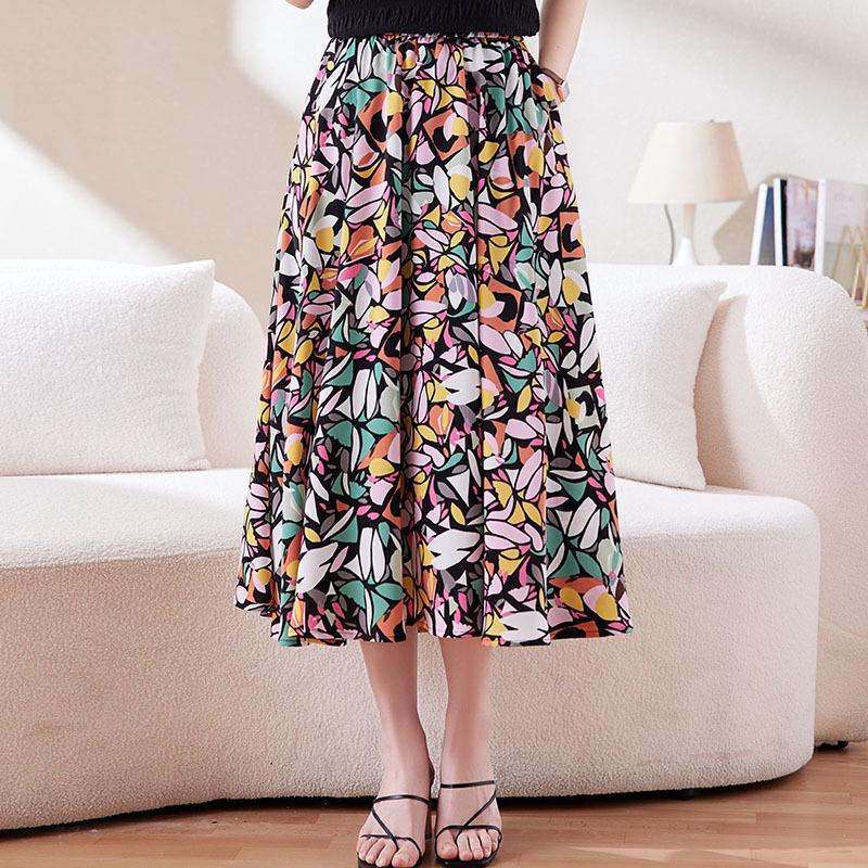 Damen Chiffon Blumen A-Linien Rock - Stilvoller Sommer Elastischer Bund Überwurf